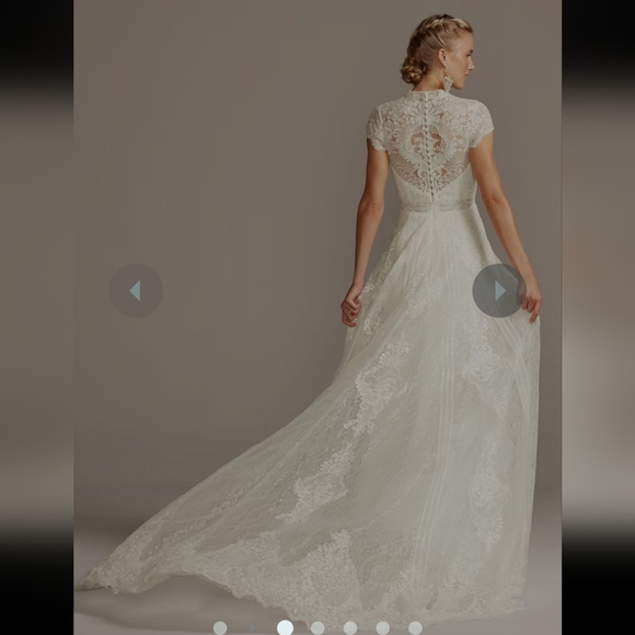 MELISSA SWEET Embroidered Illusion Mock Neck Wedding Dress - Picture 4 of 7